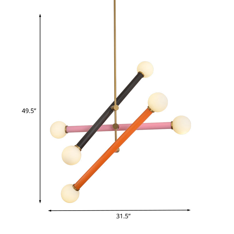 Lampadario a pendente lineare metallico Contemporaneo 6 lampadine Black-Pink-Orange LED Suspension Light