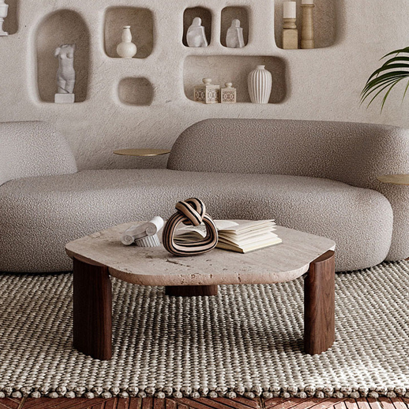 Contemporary Hexagon Coffee Table 3 Legs Stone Coffee Cocktail Table