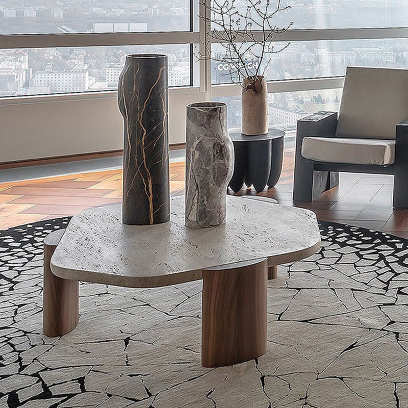 Contemporary Hexagon Coffee Table 3 Legs Stone Coffee Cocktail Table