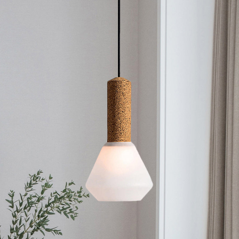 Moderniste 1-Light Pendant Wood Diamond Plafond Plax Aménagement avec une teinte en verre gris blanc texturé
