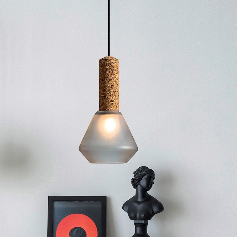 Moderniste 1-Light Pendant Wood Diamond Plafond Plax Aménagement avec une teinte en verre gris blanc texturé