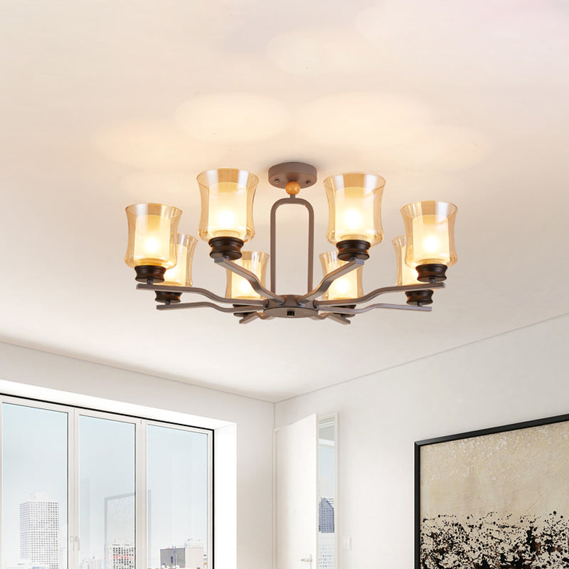 Tasse en verre bronzé semi-chasseur monture moderniste 8 ampoules radial près du plafond lampe en blanc / gris / vert