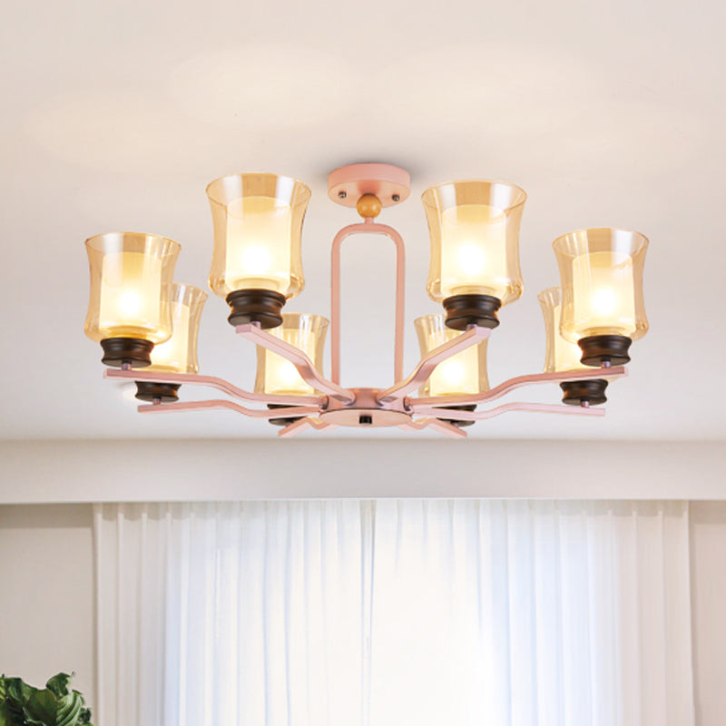 Tasse en verre bronzé semi-chasseur monture moderniste 8 ampoules radial près du plafond lampe en blanc / gris / vert