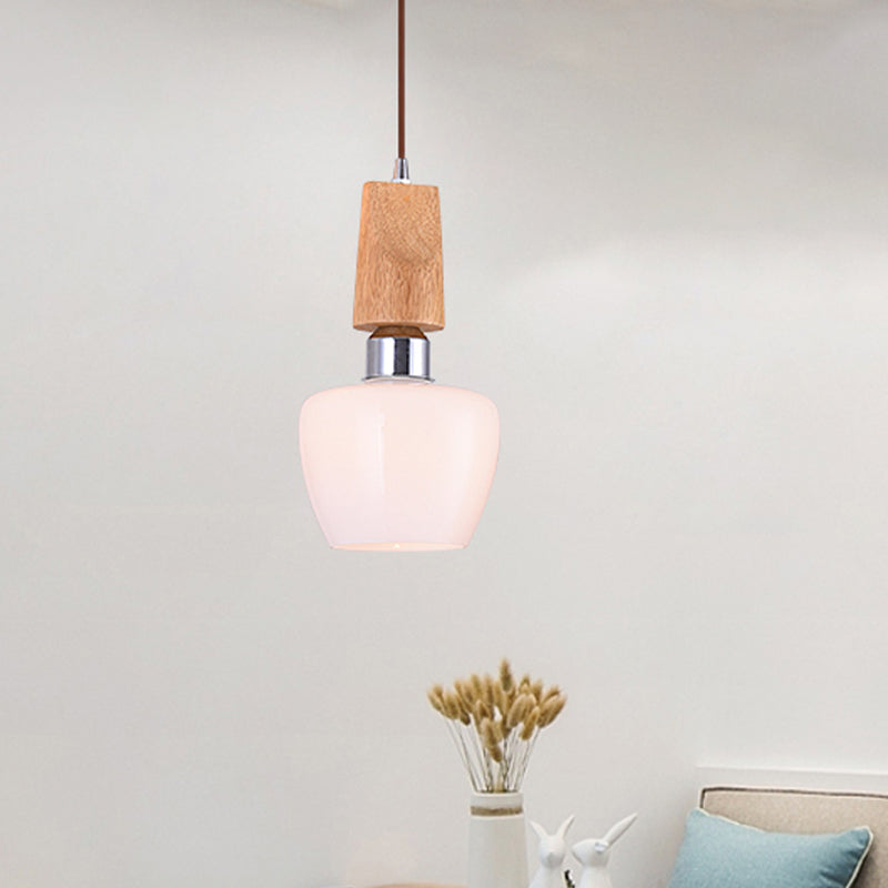 Chrome Tulilip Pendant Vintage 1-Light Grosted Verre blanc Éclairage de suspension avec dessus en bois