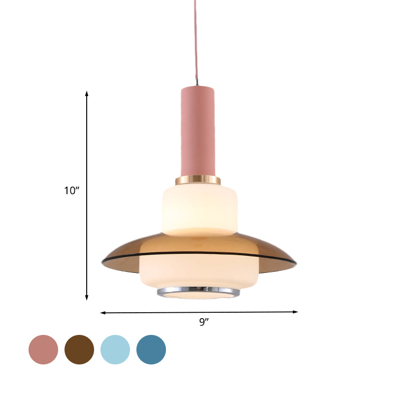 Macaron Gourd Pendant Lighting Opal Verre 1 tête de salle à manger Plafonge lampe de suspension en rose / bleu clair / or