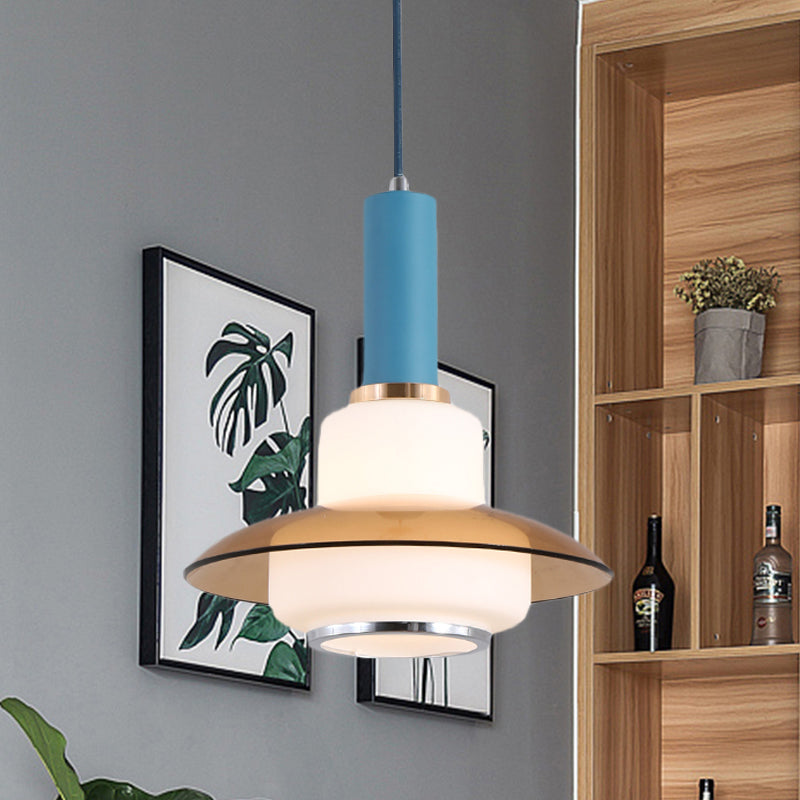Macaron Gourd Pendant Lighting Opal Verre 1 tête de salle à manger Plafonge lampe de suspension en rose / bleu clair / or