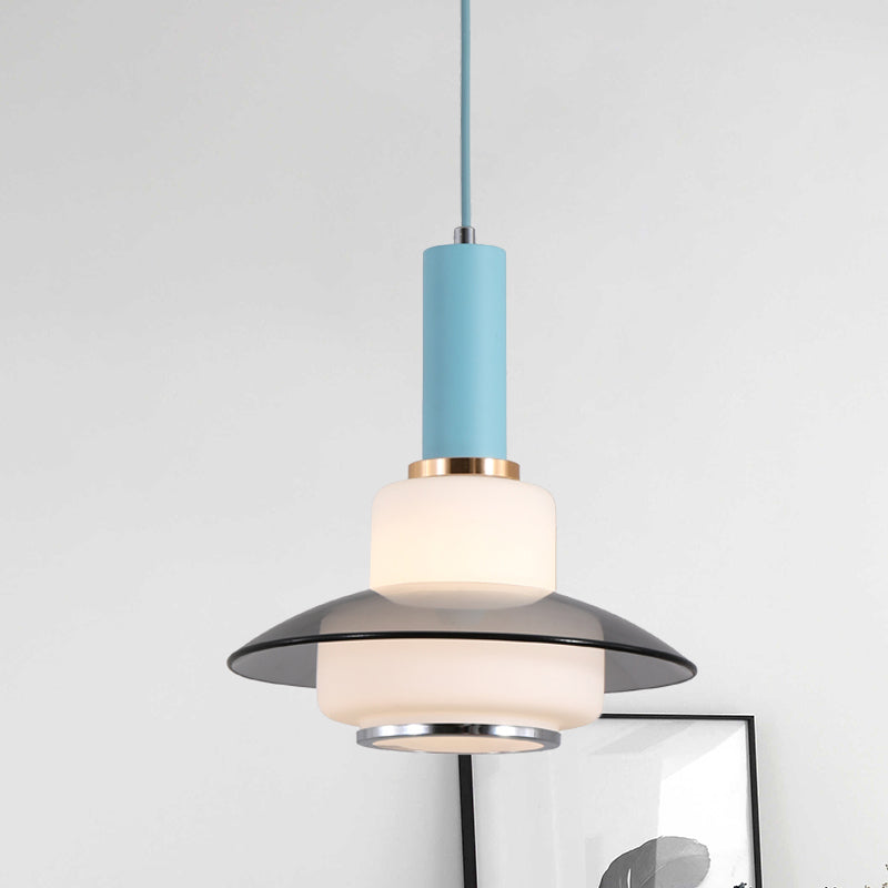 Macaron Gourd Pendant Lighting Opal Verre 1 tête de salle à manger Plafonge lampe de suspension en rose / bleu clair / or
