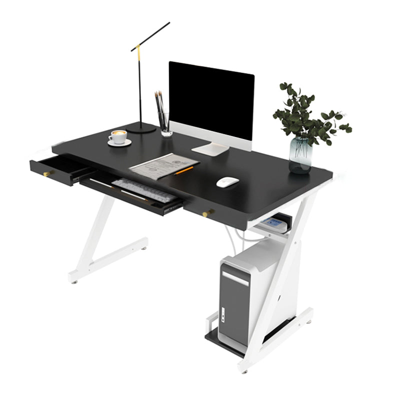 Rectangular Office Desk Antique Finish Writing Desk with Metal Legs