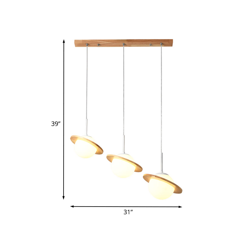 Modern Globe Multi Light hanger Opal Glass 3 koppen eetkamer plafondlamp met ring houten details
