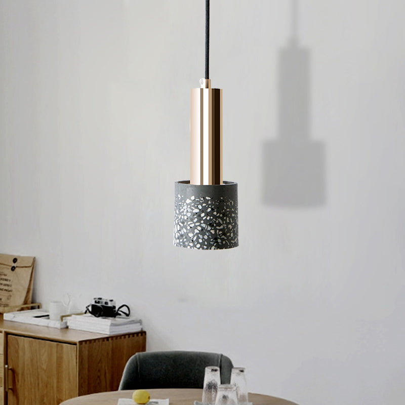 Cylindre suspendu léger Terrazzo Terrazzo 1-Light Lampe de plafond de chambre en blanc en blanc / noir / rose avec tube Gold Top