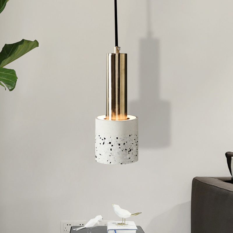 Cylindre suspendu léger Terrazzo Terrazzo 1-Light Lampe de plafond de chambre en blanc en blanc / noir / rose avec tube Gold Top