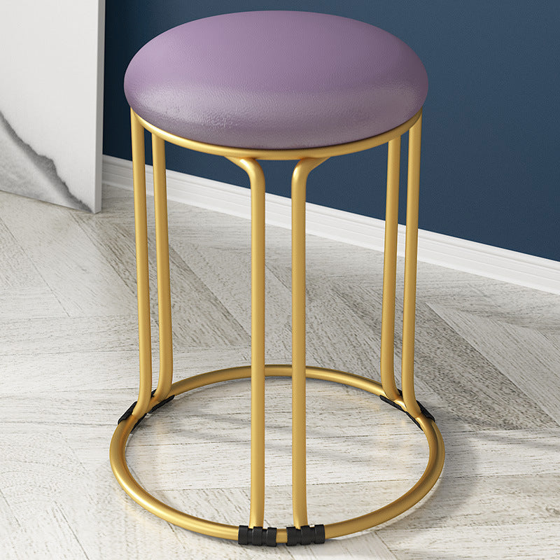 Round Leather Pouf Multi Color Metal Frame Stain Resistant Upholstered Pouf