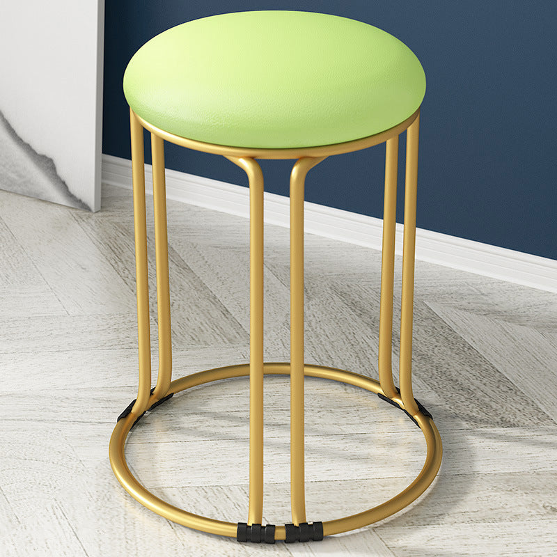 Round Leather Pouf Multi Color Metal Frame Stain Resistant Upholstered Pouf