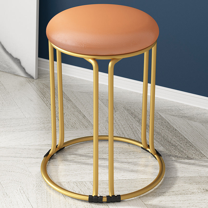 Round Leather Pouf Multi Color Metal Frame Stain Resistant Upholstered Pouf