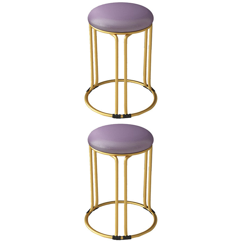 Round Leather Pouf Multi Color Metal Frame Stain Resistant Upholstered Pouf