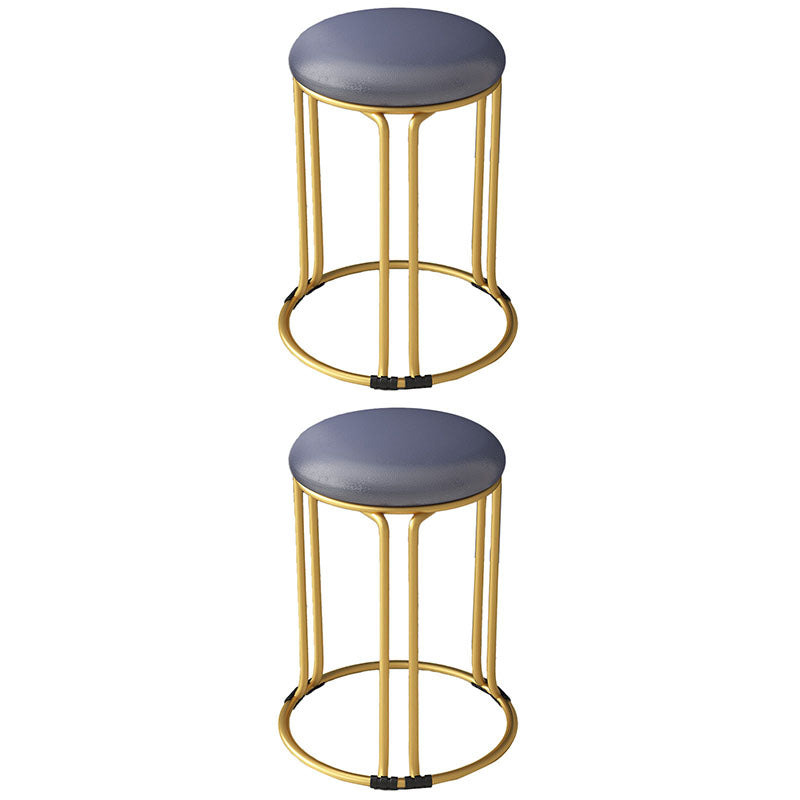 Round Leather Pouf Multi Color Metal Frame Stain Resistant Upholstered Pouf