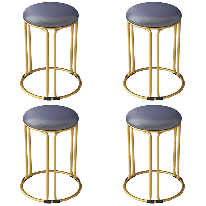 Round Leather Pouf Multi Color Metal Frame Stain Resistant Upholstered Pouf