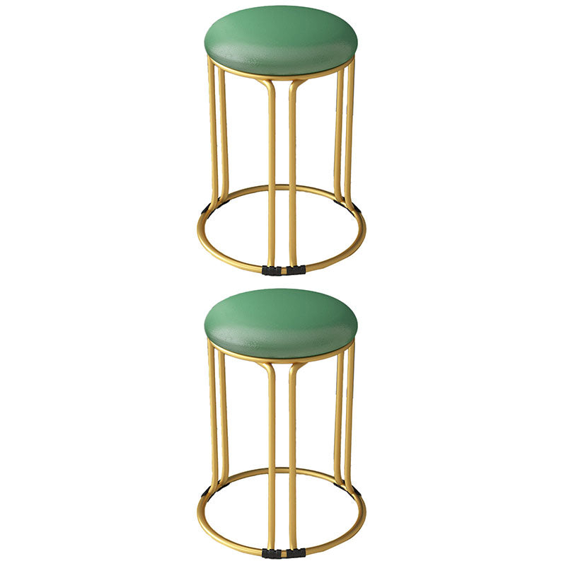 Round Leather Pouf Multi Color Metal Frame Stain Resistant Upholstered Pouf