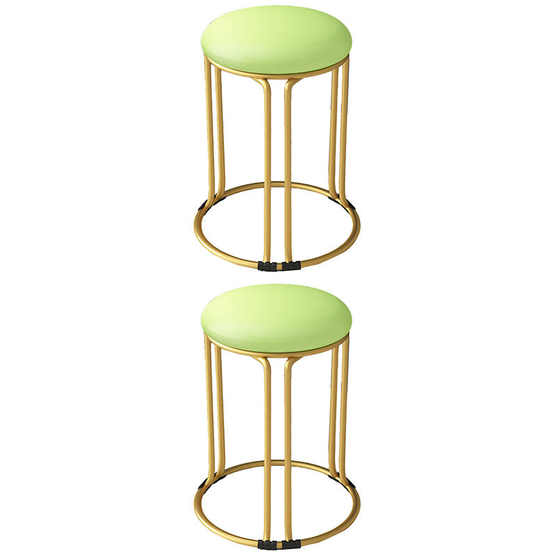 Round Leather Pouf Multi Color Metal Frame Stain Resistant Upholstered Pouf