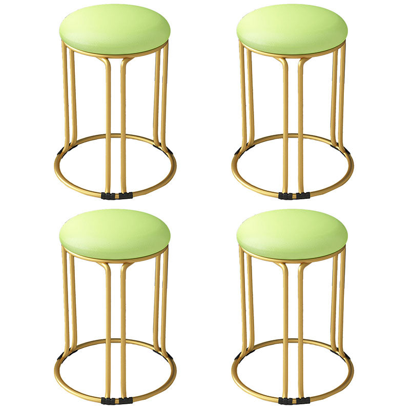 Round Leather Pouf Multi Color Metal Frame Stain Resistant Upholstered Pouf