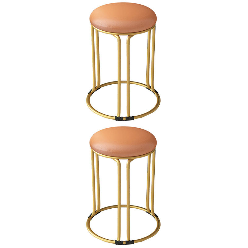 Round Leather Pouf Multi Color Metal Frame Stain Resistant Upholstered Pouf