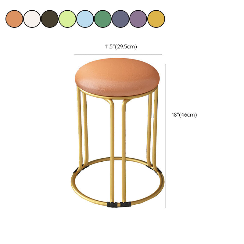 Round Leather Pouf Multi Color Metal Frame Stain Resistant Upholstered Pouf