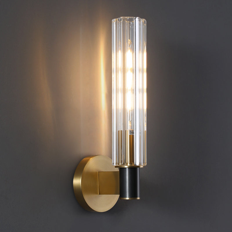 Crystal Cylinder Shape Wall Sconce Modern Style Multi Lights Wall Light Sconce in Brass
