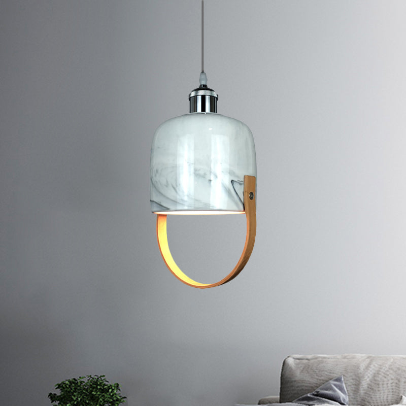 Tasse en forme de tasse en forme de plafond de plafond moderniste 1 tête en céramique suspension luminaire avec poignée en bois