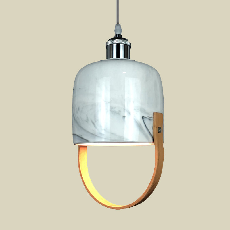 Tasse en forme de tasse en forme de plafond de plafond moderniste 1 tête en céramique suspension luminaire avec poignée en bois