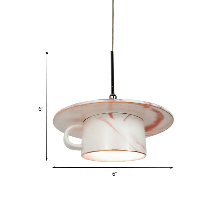 Pink Coffee Tasse Anhänger Deckenleuchte Nordische 1-Kugel-Keramik-LED-Federung für das Restaurant