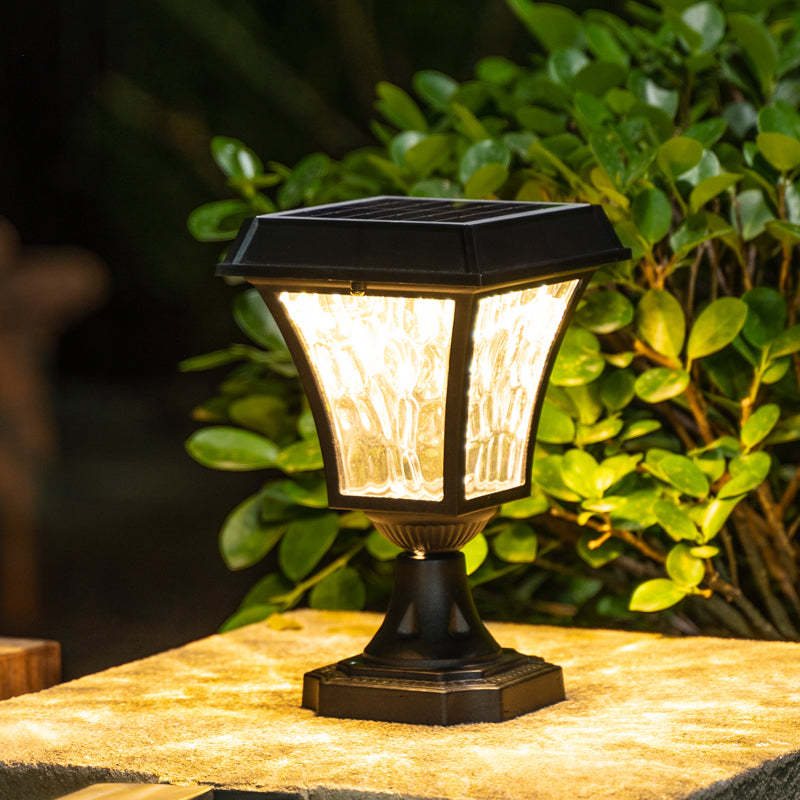 LED Black Pillar Lamp Waterproof Outdoor Light with Glass Shade for Garden