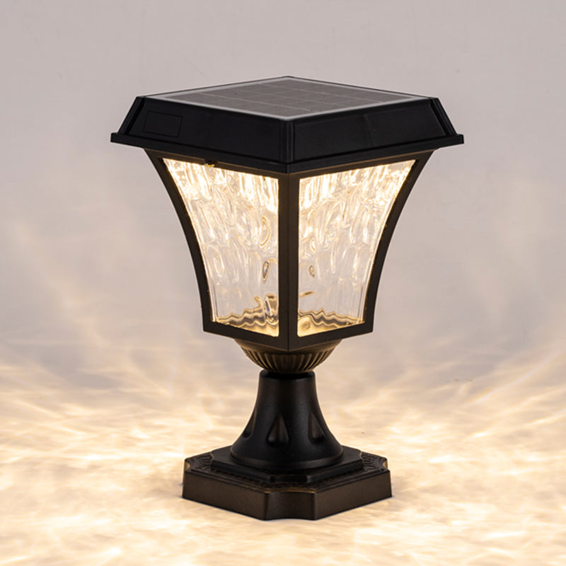 LED Black Pillar Lamp Waterproof Outdoor Light with Glass Shade for Garden