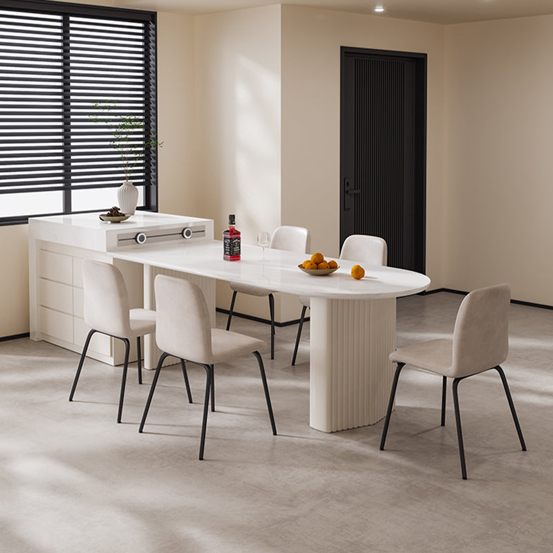 Contemporary Free Form Dining Table for Home White Dinette Table with Double Pedestal