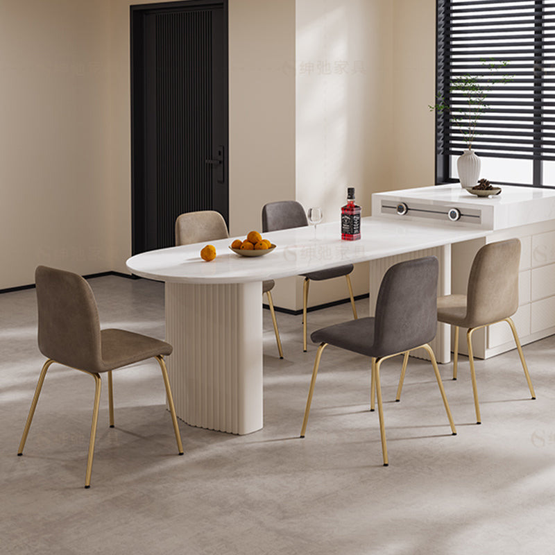 Contemporary Free Form Dining Table for Home White Dinette Table with Double Pedestal