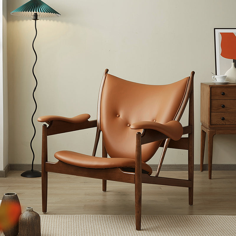 Square Arms Side Chair Genuine Leather Lounge Chair for Living Room