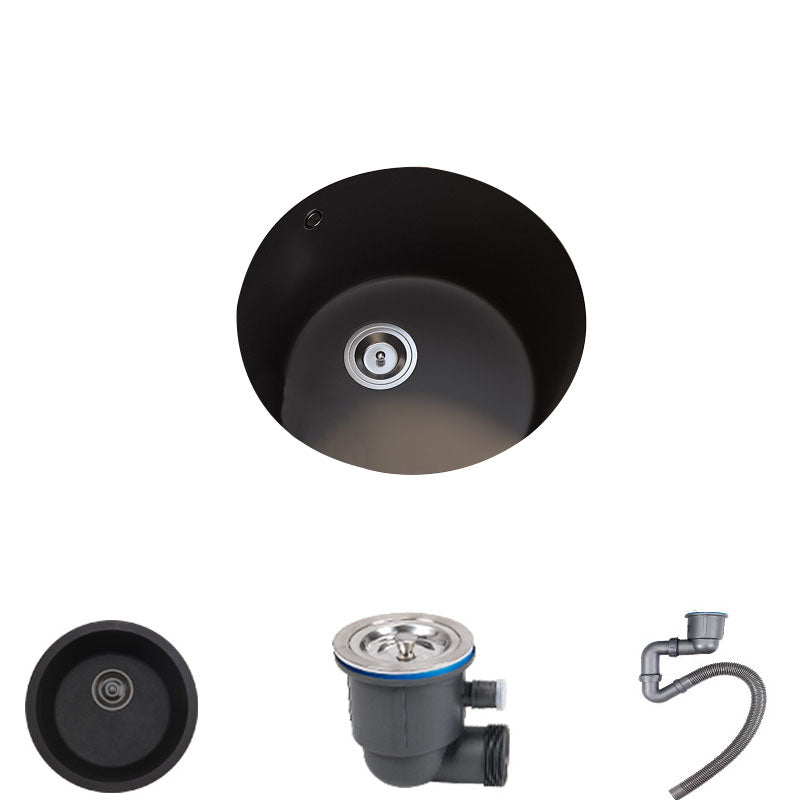 Quartz Kitchen Sink Undermount Round Shape Kitchen Bar Sink with Basket Strainer