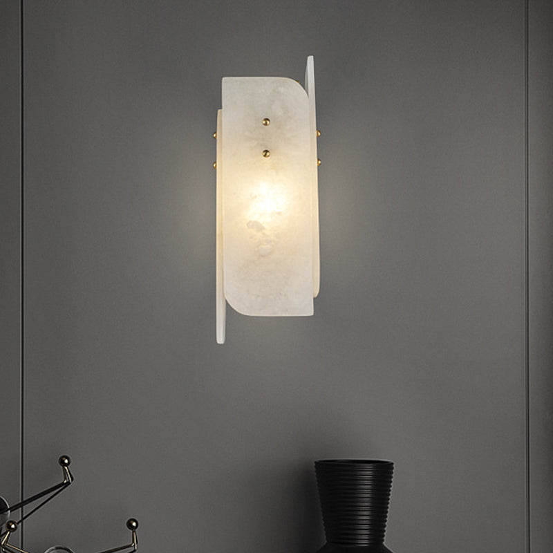 Rectangle Panel Sconce Lighting Modenrist Marble 1-Light Corner Wall Lamp Fixture in White