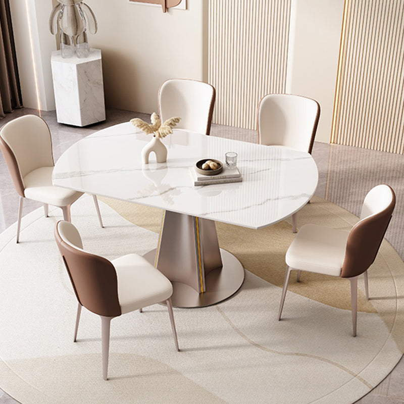 Glossy White Foldable Dining Table Set 1/5/7 Pieces Stone Dinette Set for Kitchen