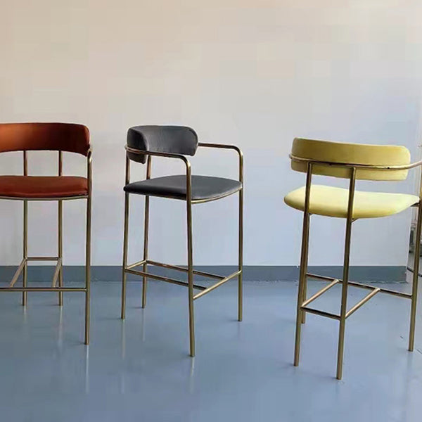 Glam Gold Legs Bar Stools Living Room Upholstered Bar Stool with Footrest