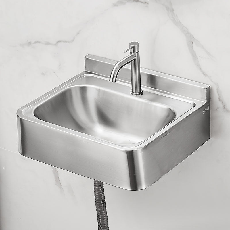 Contemporary Bathroom Sink with Pop-Up Drain Metal Rectangular Wall Mount Bathroom Sink