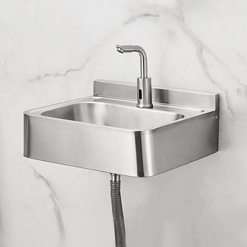 Contemporary Bathroom Sink with Pop-Up Drain Metal Rectangular Wall Mount Bathroom Sink