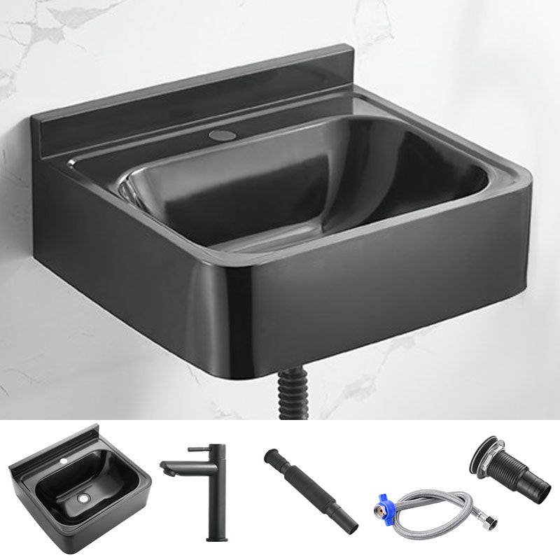 Contemporary Bathroom Sink with Pop-Up Drain Metal Rectangular Wall Mount Bathroom Sink