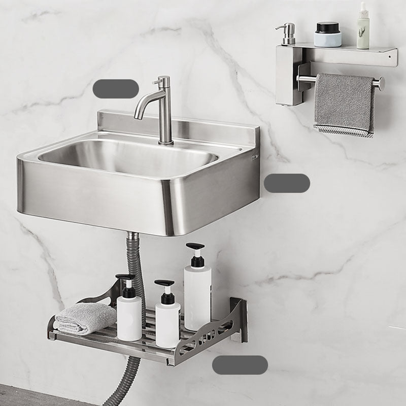 Contemporary Bathroom Sink with Pop-Up Drain Metal Rectangular Wall Mount Bathroom Sink