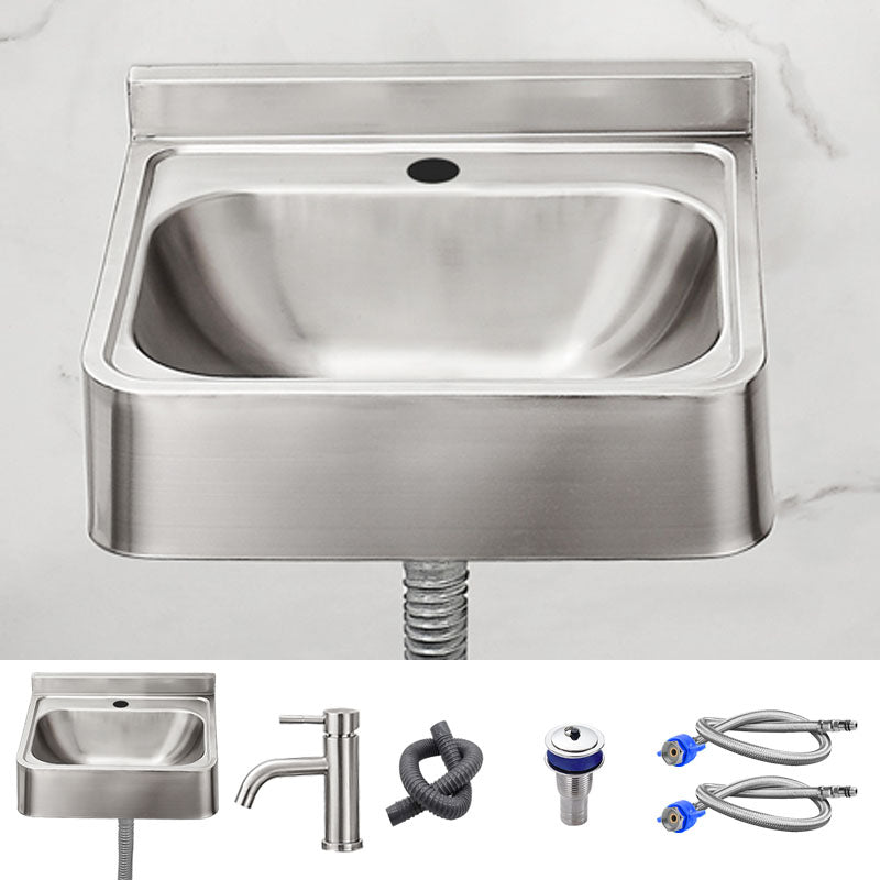 Contemporary Bathroom Sink with Pop-Up Drain Metal Rectangular Wall Mount Bathroom Sink