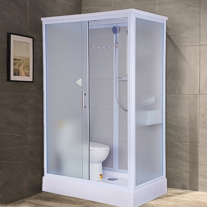 Rectangular Shower Stall Single Sliding Door Frosted Glass Shower Room