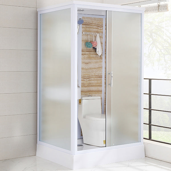 Rectangular Shower Stall Single Sliding Door Frosted Glass Shower Room