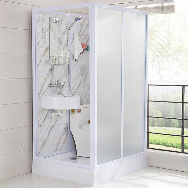 Rectangular Shower Stall Single Sliding Door Frosted Glass Shower Room