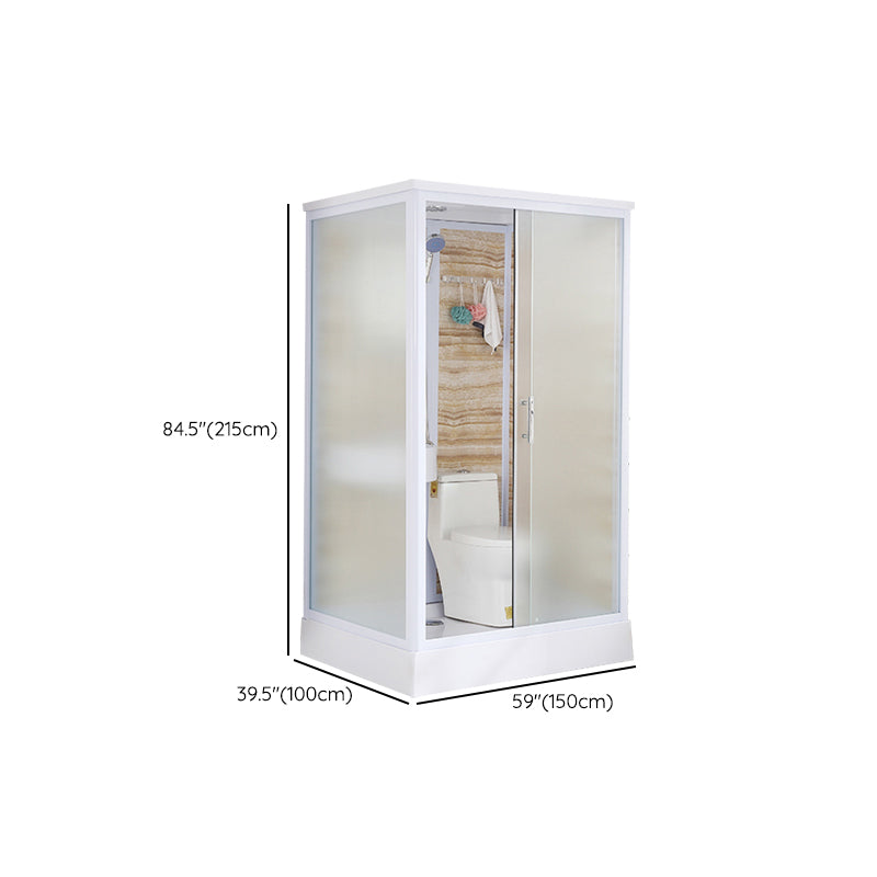 Rectangular Shower Stall Single Sliding Door Frosted Glass Shower Room