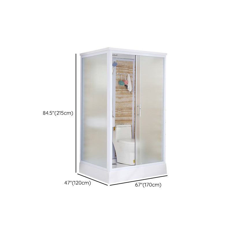 Rectangular Shower Stall Single Sliding Door Frosted Glass Shower Room