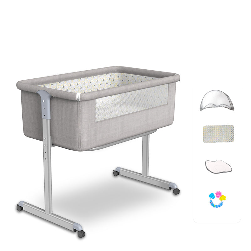 Metal Rectangle Bedside Crib Gliding and Folding Crib Cradle for Toddler